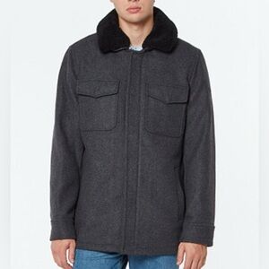 Vince Camuto men's wool field coat Sherpa collar. Charcoal Sz Lg